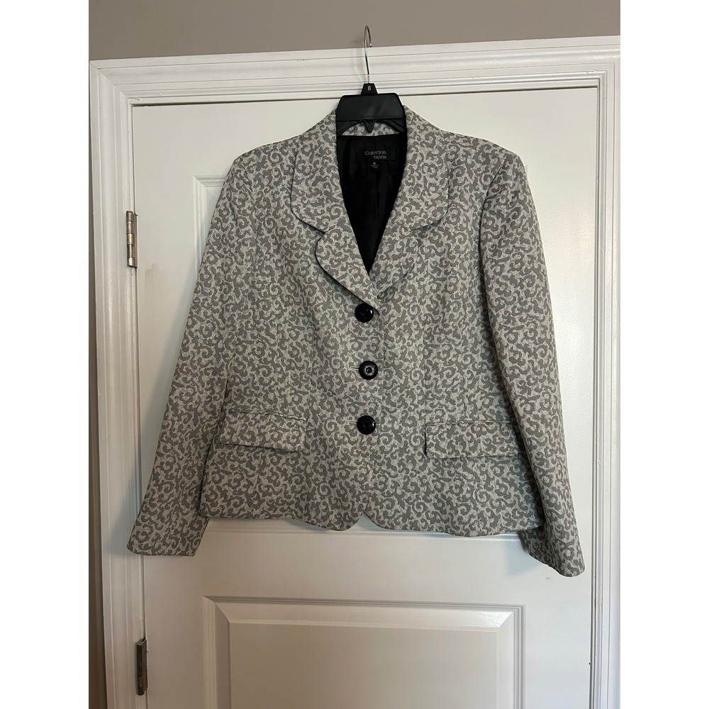 Collections by Le Suit Womens Grey White Jacquard Blazer Jacket Size 16 Business
